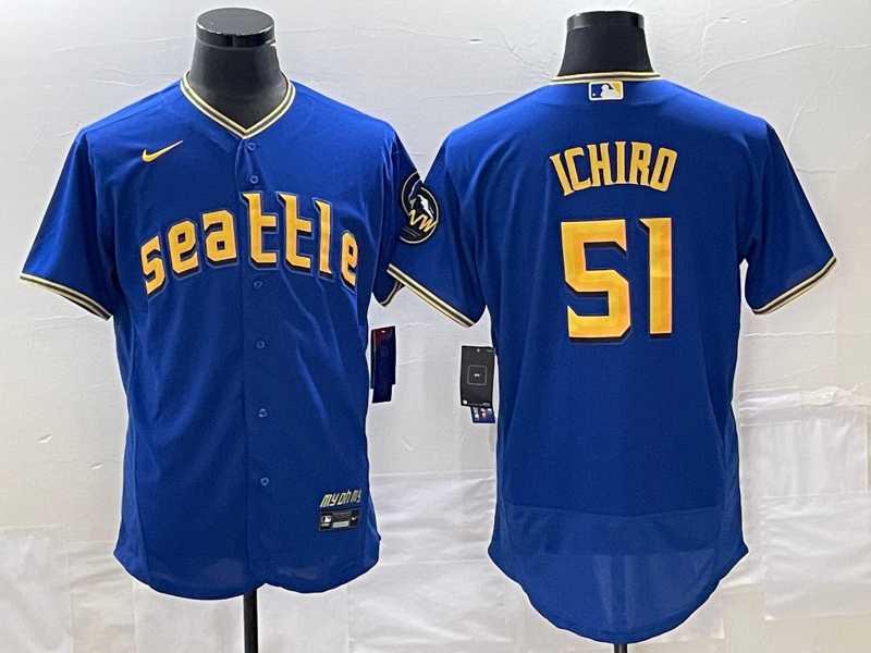 Mens Seattle Mariners #51 Ichiro Suzuki Blue 2023 City Connect Flex Base Stitched Jersey->seattle mariners->MLB Jersey
